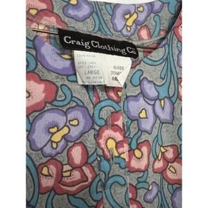 Vintage 90s (?) Tropical Floral Print Henley Rayon Blouse Top Women Large Granny